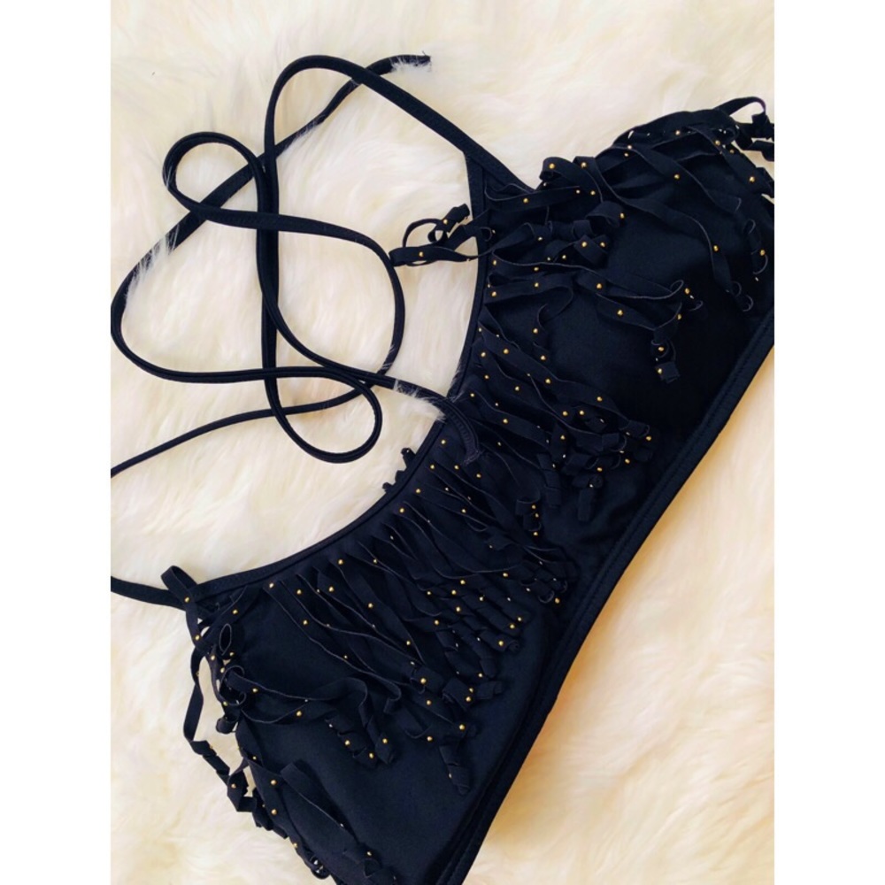 PINK VS  Black Bling Ruffle Bikini Top✨MEDIUM